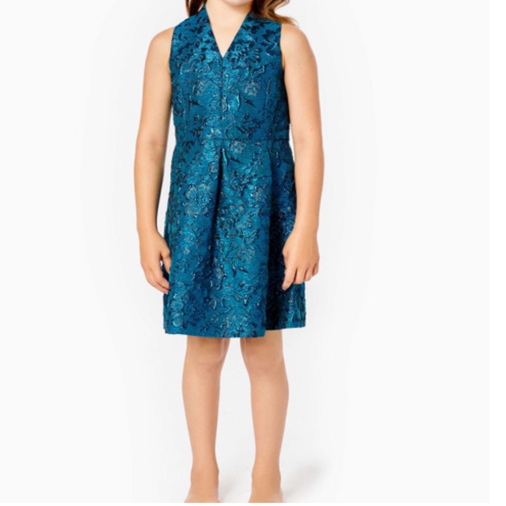 Lilly Pulitzer Girls Mini Tanlee Dress Size 4 Mini me Teal Bay Blooming Brocade